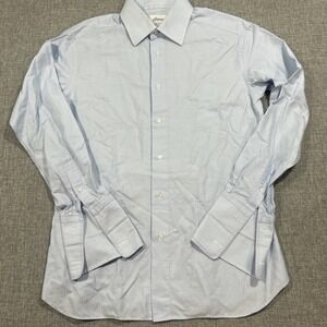 Brioni Mens Shirt Longsleeve Size 16 Blue Made In Italy French Cuff *read*